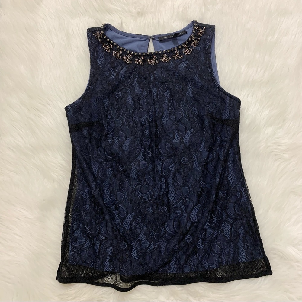 White House Black Market Sleeveless Lace Shell Top